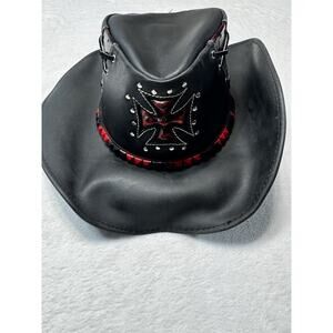 Austin Leather Handmade Gothic Western Hat Black Red Steampunk Cowboy SZ Med
